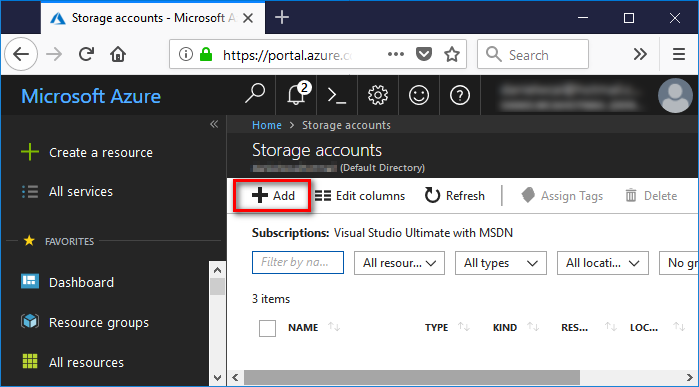 Adding an Azure Storage Account